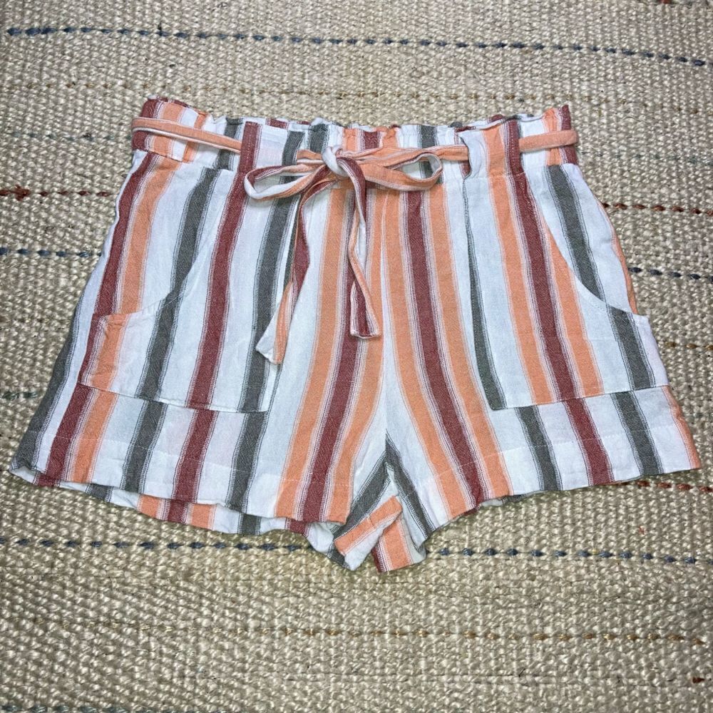 Indigo Rein Striped High Waist Shorts in White, Orange, Rust, Olive